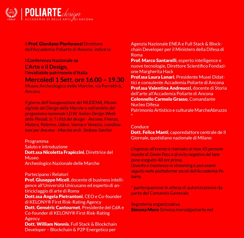 Prima conferenza nazionale “Arte e design, il patrimonio invidiabile d’Italia