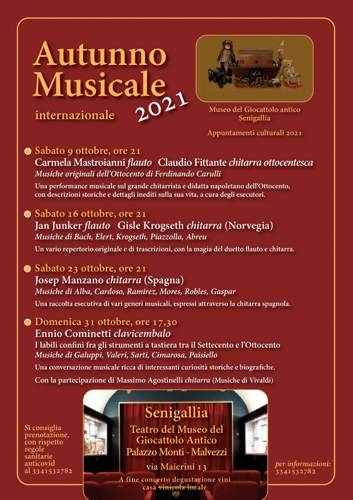 Inizia sabato 9 ottobre la rassegna Autunno Musicale al Museo del Giocattolo di Senigallia