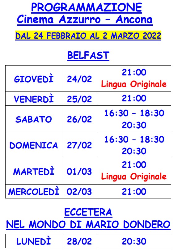 cinema azzurro dal 24 al 2 marzo