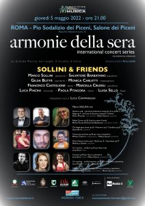 “Armonie della Sera” prende il via il 5 maggio a Roma, al Pio Sodalizio dei Piceni, col Concerto di “Sollini & Friends”