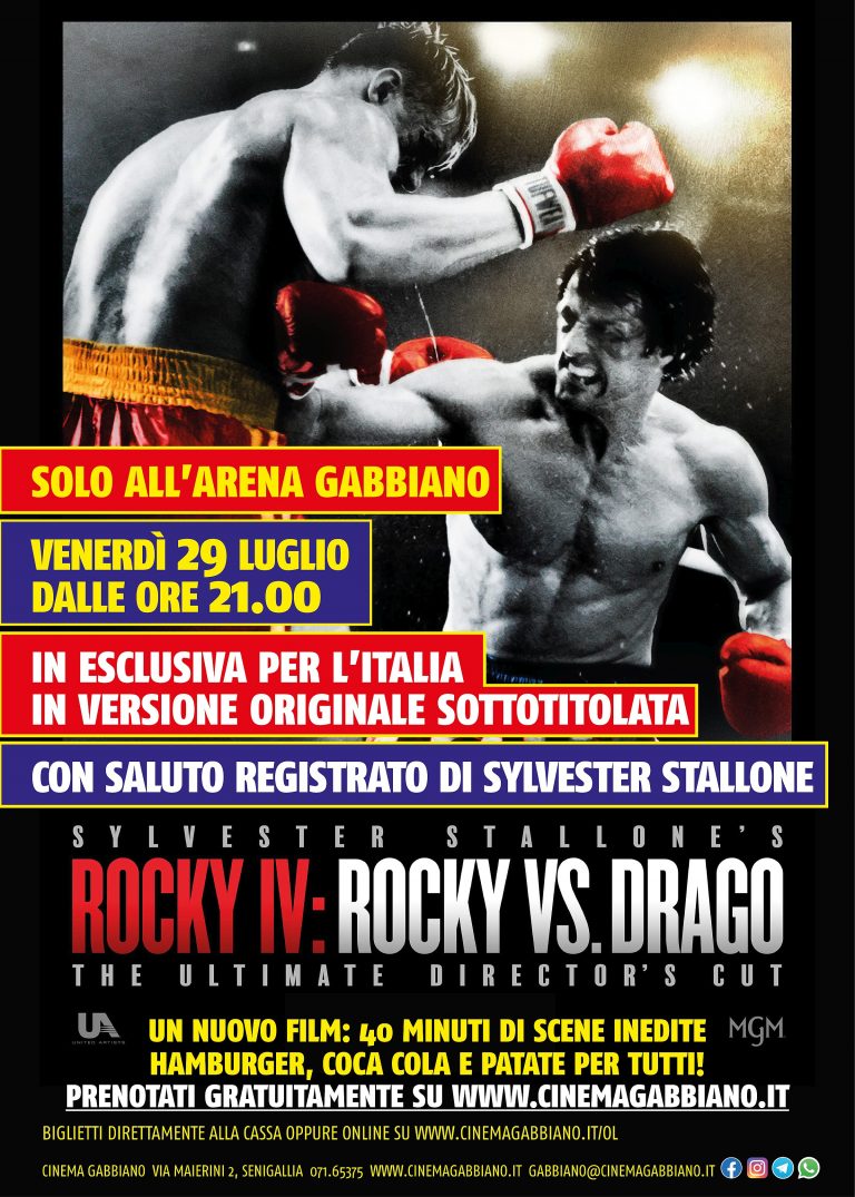 Cinema Gabbiano di Senigallia: il 29 luglio (ore 21) anteprima italiana di Rocky IV: Rocky vs. Drago The Ultimate Director’s Cut con hamburger e patatine - in versione originale sottotitolata in italiano