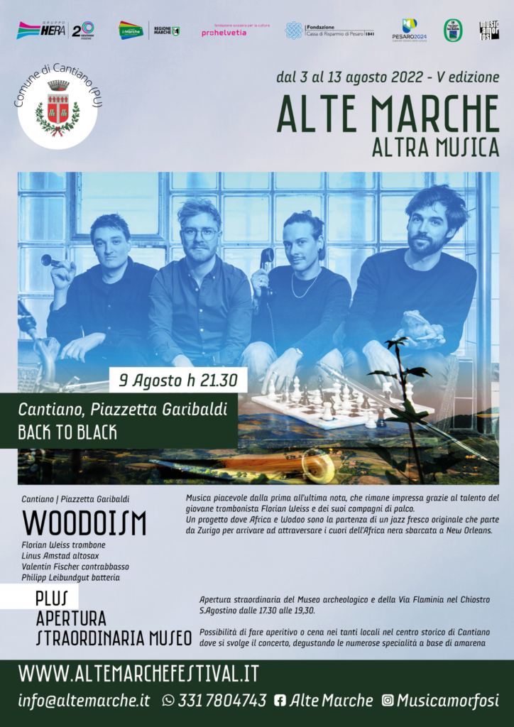 Festival ALTE MARCHE. A Cantiano il 9 agosto (ore 21:30) in Piazzetta Garibaldi fra Africa e Super Jazz con i Woodoism