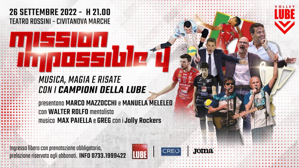 Mission Impossible 4: musica, magia e risate con i campioni della Lube volley lunedì 26 settembre al Teatro Rossini di Civitanova Marche