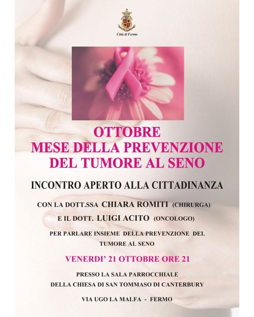 Ottobre, mese della prevenzione del tumore al seno: due incontri informativi a Fermo il a San Tommaso e il 28 a San Domenico