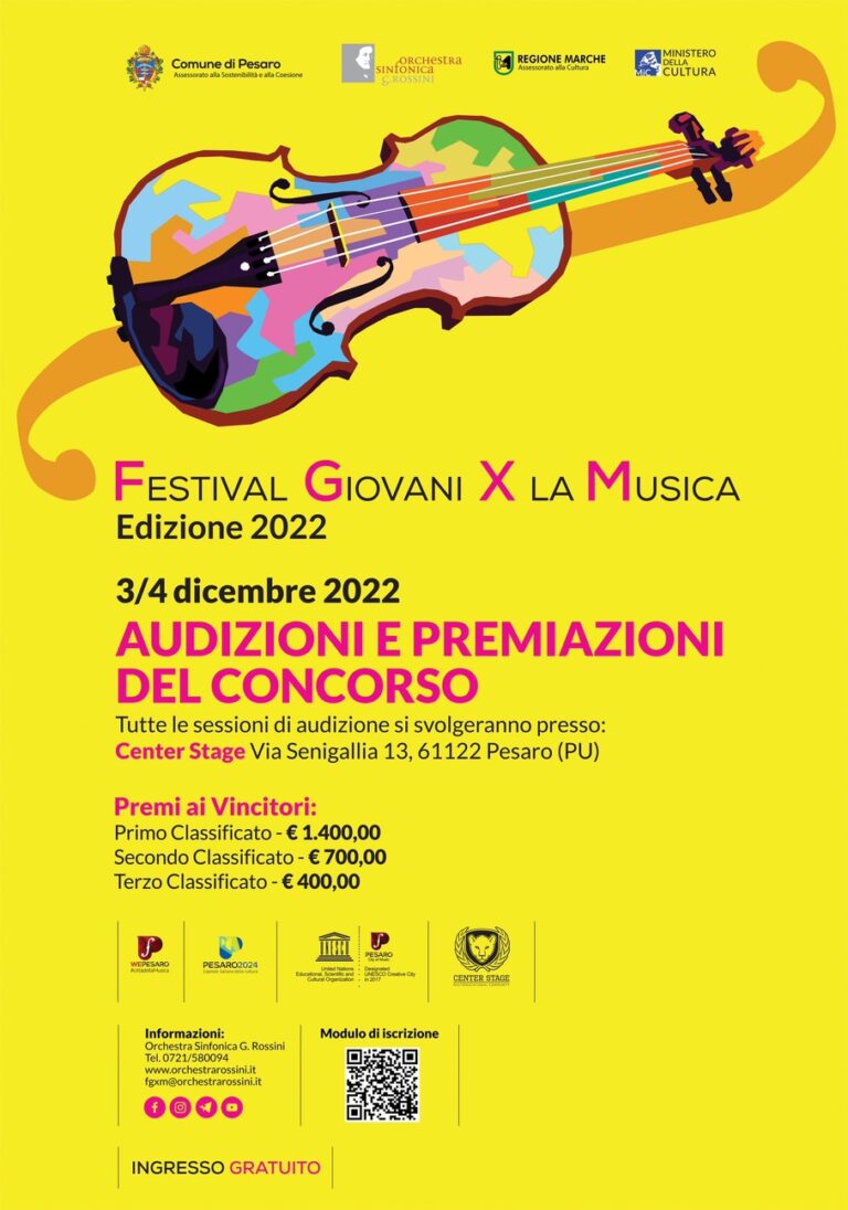 Festival Giovani X la Musica: senti che gioventù! Tantissime le domande pervenute all’Orchestra Sinfonica G. Rossini