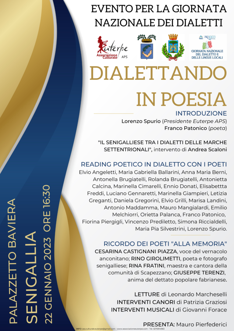 Giornata Mondiale del Dialetto: domenica 22 gennaio (ore 16:30) al Palazzetto Baviera di Senigallia un incontro sui dialetti delle Marche
