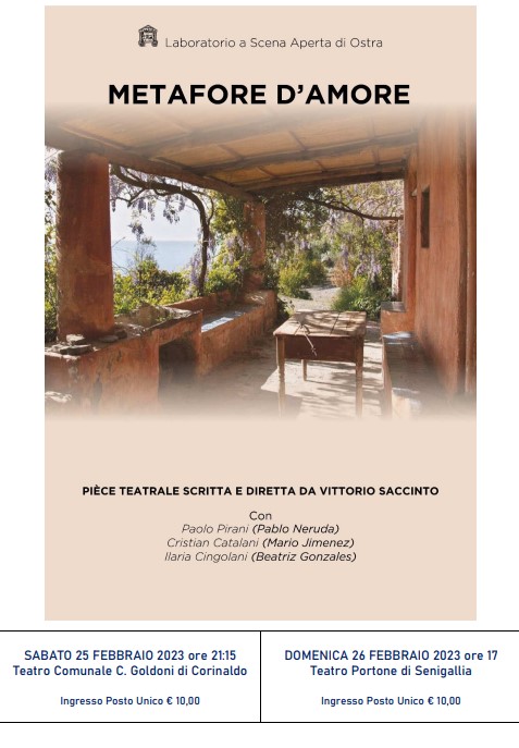 Metafore d'Amore di Vittorio Saccinto al Goldoni di Corinaldo (25 febbraio ore 21:15) e al Portone di Senigallia (26 febbraio ore 17)