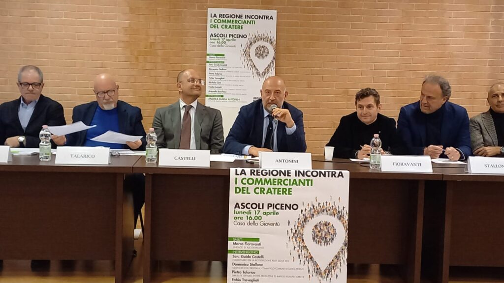 Presentati ad Ascoli dall’assessore regionale al Commercio e dal Commissario per la Ricostruzione i bandi per i commercianti del cratere 