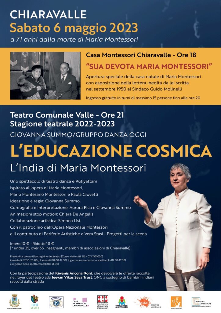 Sabato 6 maggio a Chiaravalle doppio appuntamento per i 71 anni dalla morte di Maria Montessori
