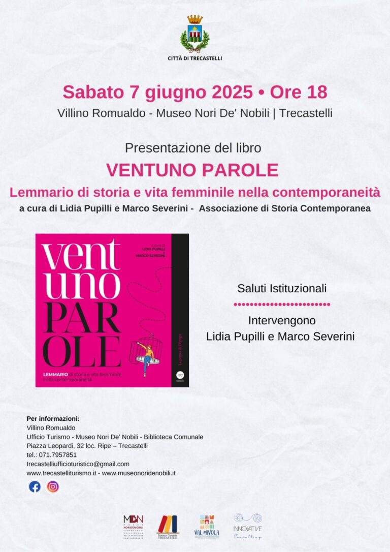 Al Villino Romualdo di Trecastelli la presentazione del libro VENTUNO PAROLE - Lemmario di storia e vita femminile nella contemporaneità